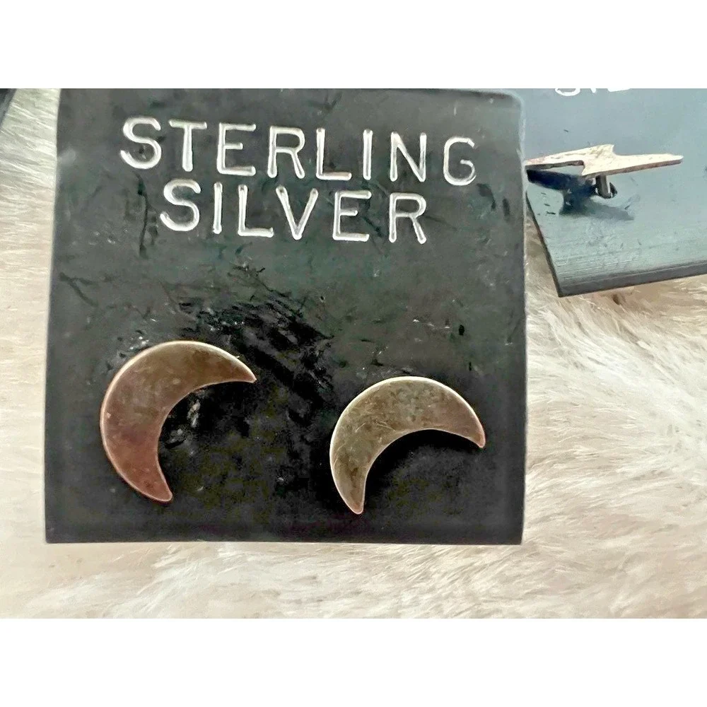 Lot Sterling Silver Stud Earrings Tiny Lightning Bolt Moon Star Rain Turquoise - Picture 10 of 13